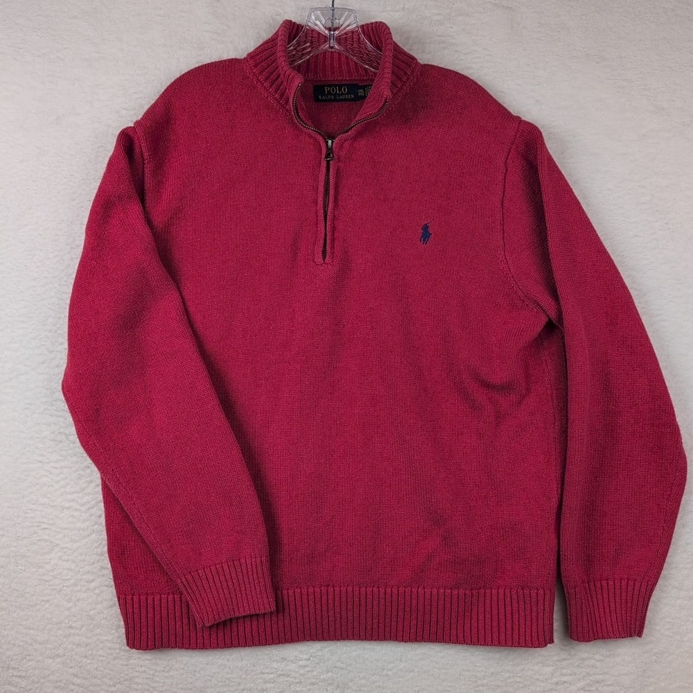 Polo Ralph Lauren 1/4 Zip Sweater Men's 2XL Red Cotton